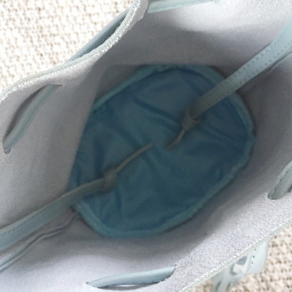 Boho Blue Drawstring Bucket Bag Crossbody Purse - Picture 4 of 5